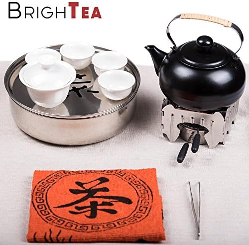 Brightea® 8 PCS Fully Functional Chinese Kung Fu Portable Travel Tea Set (Consists of Tea Tray, Kettle, Teapot, Tea Towel, Tea Clip, Boiler, Handle Bag and 4 Tea Cups)