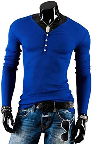 Rainse Men's Henley Shirt Long Sleeve Slim Fit Plain Button Cotton Casual Shirts