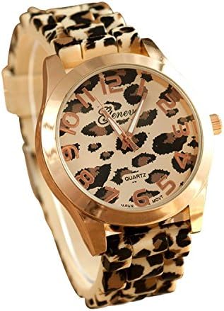 ATUQING Fashion Unisex Leopard Silicone Jelly Gel Quartz Analog Wrist Watch(Gold)