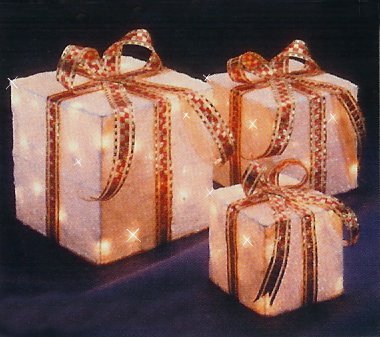 Set of 3 Sparkling White Sisal Gift Boxes Lighted Christmas Yard Art Decorations
