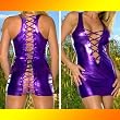 New Sexy Purple Vinyl Open Back Mini Dress