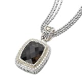 Enchanta Collection Sterling Silver & 18K Faceted Square smoky Quartz & Diamond Pendant Enhancer