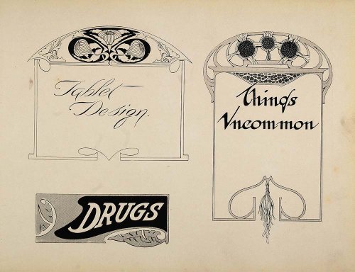 1910 B/W Print Designs Art Nouveau Advertising Signs - Original Print