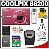 Nikon Coolpix S6200 Digital Camera (Pink) with 8GB Card + Battery + Case +  ....