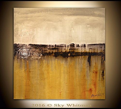 36 x 36 Original Abstract Painting Large Modern Contemporary Handmade Textured Square Oil Painting Amber Cream Abstract Art High Gloss Sky Whitman
