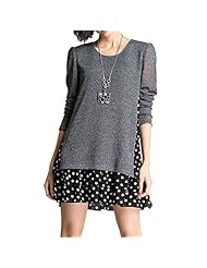 Long Sleeves Round Neck Knit Fall Polka Dot Print  Dress