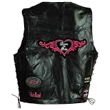 Motorcycle Lady Biker Leather Vest with Beautiful multiple Patches and Heart Patch