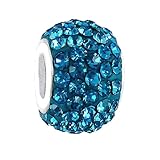 Pandora Style Charm Bead (Z417) Pave Crystal Style (14mm x 9mm) (fits Pandora, Biagi, Chamilia & Troll too) ~ Blue Zircon (Green Blue) Crystal