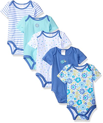 ABSORBA Girls' 5 Pack Body Suits, Periwinkle Blue Floral, 6/9