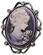 Elegant Victorian Cameo Lady Broach Pin with Gunmetal Hematite Finish & Lavendar Austrian Crystals