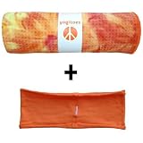 Sunburst Yogitoes mat size SKIDLESS yoga towel + orange hband stretchy headband combo by Absolute Yogi