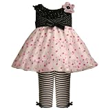 Size-3/6M,BNJ-7608R 2-Piece BLACK WHITE PINK DOT MESH OVERLAY Special Occasion Easter Party Dress/Leggings Outfit Set,R07608 Bonnie Jean Baby/NEWBORN