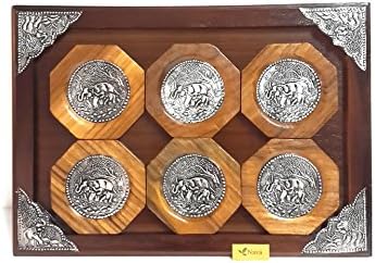 Wooden Drink Coasters Dinner Mango Brown -Brown Two-tone 3 Inches Set of 6 Wood Coasters. (No.100011) (Free A Gift Mulberry Paper Key Chain Handmade)