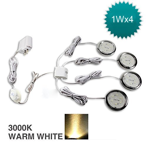 Efrank 4 Pack Round Panel LED Under Cabinet Light, 1 Watt Per Light – Warm White
