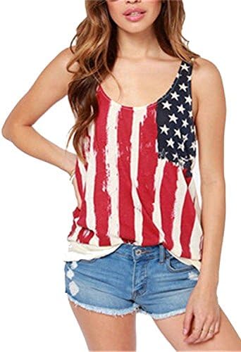 Haipat American Us Flag Red Stripe Blue Star Sleeveless Polyester Tops Blouses Shirt (X-Large)