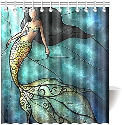 Best Funny Beautiful Mermaid Shower Curtain, Shower Rings Included 100% Polyester Waterproof 66" x 72"