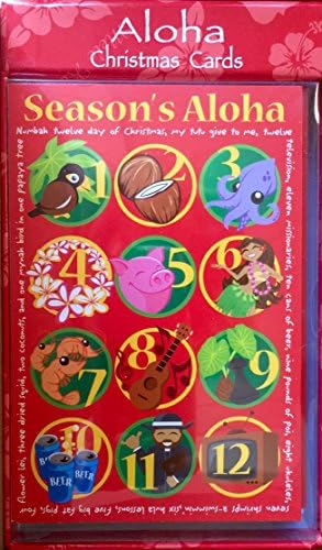 Hawaiian Aloha 12 Days of Christmas Holiday Cards 10 pk.