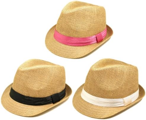 Classic Tan Fedora Straw Hat - Different Color Band Available