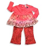 Soup - Newborn And Infant Girls Long Sleeve Paisley Pant Set, Coral