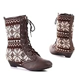Damen Schuhe, STIEFELETTEN, BOOTS MIT SCHNÜRUNG, CH3040, Synthetik in hochwertiger Leder Optik und Textil, Braun Multi, Gr 40