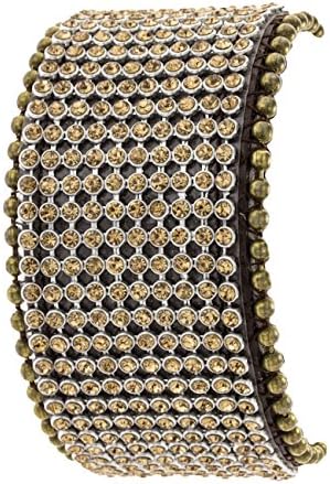 The Shelley Line Wrap Cuff Bracelet, Brown Leather with Small Yellow Czech Crystals and Snap Closure