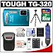 Olympus Tough TG-320 Shock & Waterproof Digital Camera (Blue) with 16GB Card + Battery + Floating Strap + Case + Flex Tripod + Accessory Kit