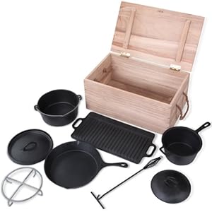 Kochtopf Set 7-teilig für Outdoor-Cooking aus Gusseisen