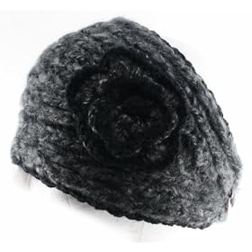 Buy 100% Handmade Knit Flower Headband best for Ponytail Styling, Black Gray 2 Tone by NYGIftStop Headband