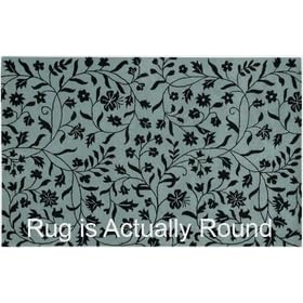 Bombay Aqua Blue and Black Floral Print 8' Round Area Rug by Surya