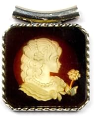 Cameo Amber Collection Sterling Silvere Square Pendant
