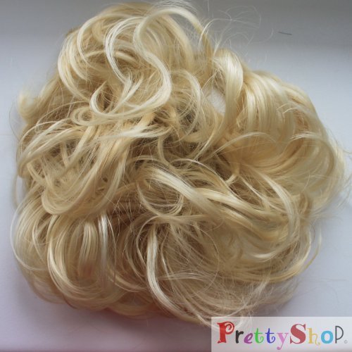PRETTYSHOP Scrunchie Bun Up Do Hair piece Hair Ribbon Ponytail Extensions Wavy Curly or Messy Various Colors( bleach blonde 613)