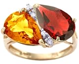 14K Yellow or White Gold Joint Pear Gemstone and Diamond Ring-Multi Citrine-Garnet-full, half sizes from 5-8.5