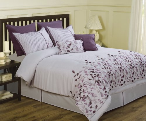 Luxury Home 8-Piece Leaves Comforter Set, Plum, King