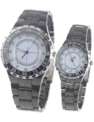 Orient Idea Ori-0327E Pair of Stainless Steel His & Her Quartz Wrist Watches with Chain Band + Rhinestones for Couple Lovers