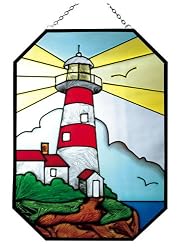 10" OCTAGON Stained ART Glass LIGHTHOUSE Architecture NAUTICAL Panel WINDOW