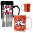 Detroit Pistons Stainless Steel Travel Mug & Gameball Ceramic Mug Set - Primary Logo NBA Basketball