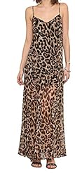 V-neck Spaghetti Strap Leopard Print Chiffon Slit Maxi Dress 
