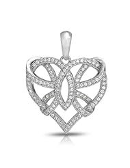 Valentines Day Gifts Bling Jewelry Sterling CZ Ribbon Heart Love Knot Pendant