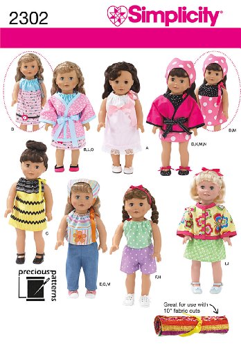 Simplicity Sewing Pattern 2302 Doll Clothes, One Size Simplicity Sewing Pattern 2302 Doll Clothes, One Size