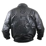 All Black Leather American USA Flag Eagle Bomber Jacket by USA Leather