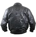All Black Leather American USA Flag Eagle Bomber Jacket