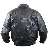 All Black Leather American USA Flag Eagle Bomber Jacket