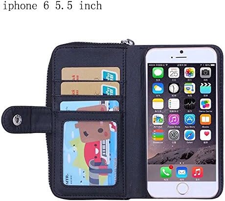 Phone Case, OKCSC®Luxury Pu Leather Flip Mobile Phone Cover Cases with Wallet Photo Frame Card Holders Function Pouch Bag for Apple Iphone 6 5.5 Inch (Black iPhone 6 5.5")