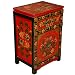 EXP Handmade Asian furniture-29" Red & Black Tibetan Nightstand / Storage Cabinet With Floral Motif