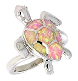 Sterling Silver, Synthetic Pink Opal Sea Turtle Ring, 7/8 (22 mm) wide