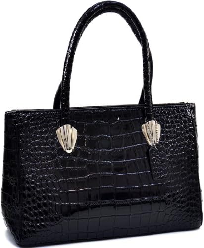 Dasein Sleek Patent Croco Shoulder Bag - Black