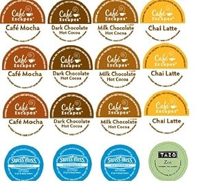 16 Pack - Variety Hot Chocolate Cocoa Chai Latte Sampler K-cup For Keurig Brewers - Cafe Escape Swiss Miss