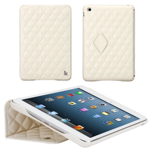 Jisoncase Quilted Genuine Leather Smart Cover Case for iPad mini - White (JS-IDM-02G00)