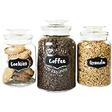 Clear Glass Chalkboard Canister Set of 3 | Premium Quality, Affordable Price | Classic Round Jar Design with Airtight Lids | Set Includes 3 Stick On Labels & BONUS Label and Chalk by FS Kitchen