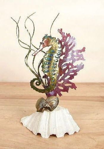 Bovano Enamel Art Home Decor Tabletop Shell with Rainbow Seahorse & Coral